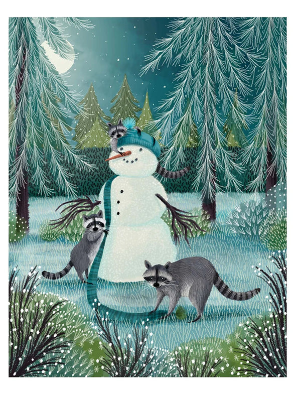 Snowman with Raccoons Boxed Holiday Cards Set of 8