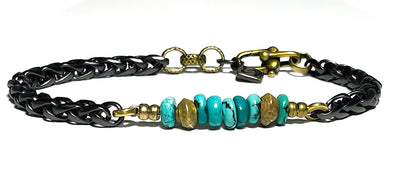Jo Bracelet in Turquoise, African Rondelles and Black - Small