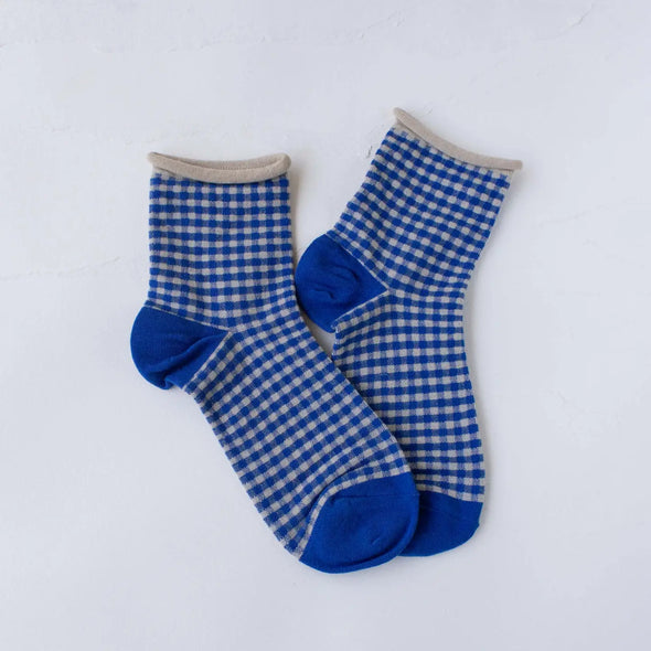 Picnic Mid Crew Socks in Oatmeal/Blue