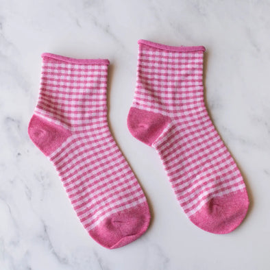 Picnic Mid Crew Socks in Pink