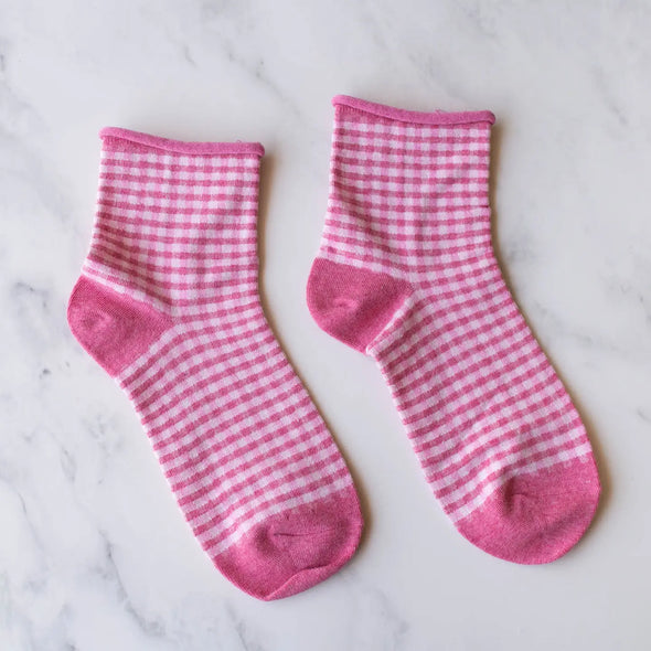 Picnic Mid Crew Socks in Pink