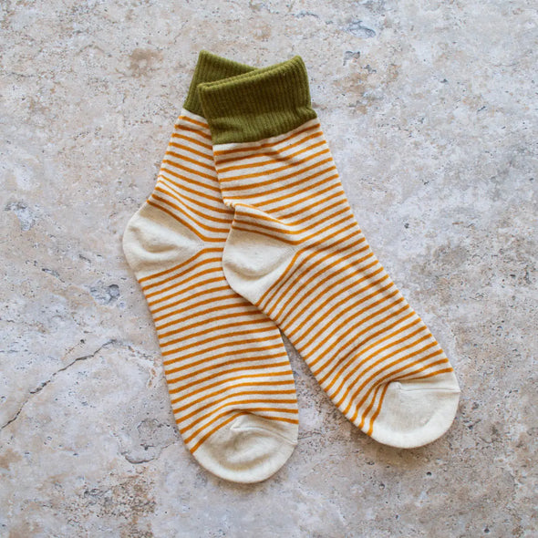 2 Tone Stripe Casual Socks in Olive/Oatmeal