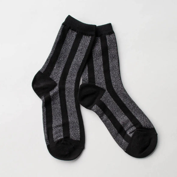 Glitter Stripe Socks in Black/Charcoal