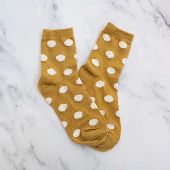 Polka Dot Puff Socks in Mustard