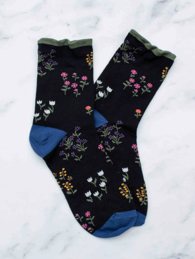 Penelope Floral Socks in Black/Olive