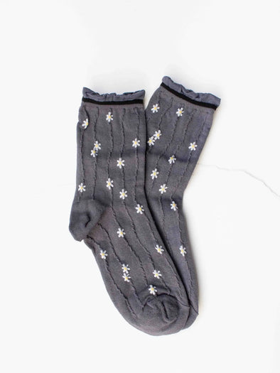 Wavy Daisy Socks in Charcoal