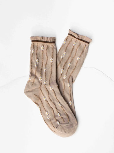 Wavy Daisy Socks in Mocha