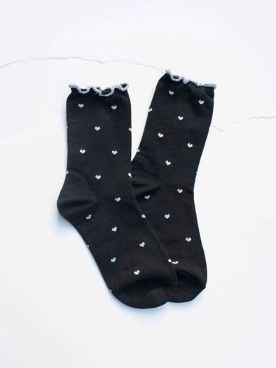 Heart Ruffle Socks in Black/Silver