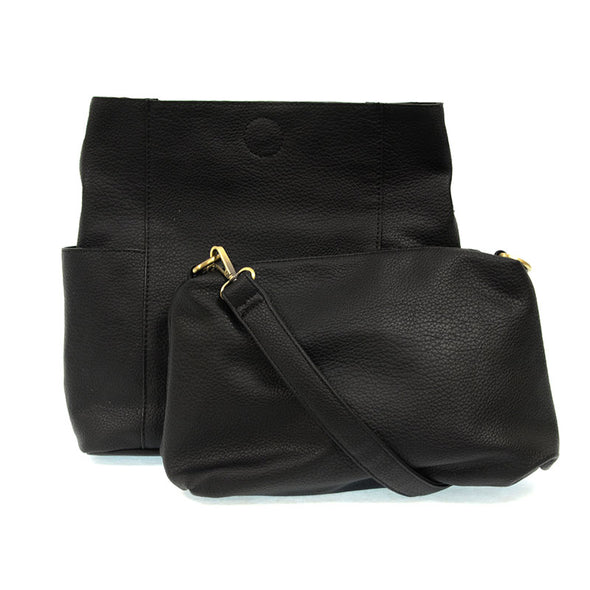 Kayleigh Side Pocket Bucket Bag in Black