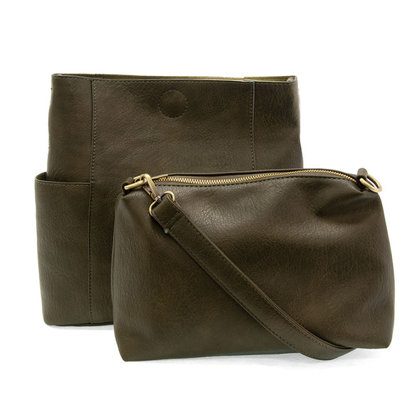 Kayleigh Side Pocket Bucket Bag in Dark Moss