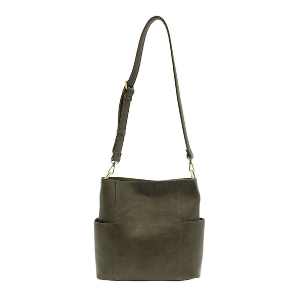 Kayleigh Side Pocket Bucket Bag in Dark Moss