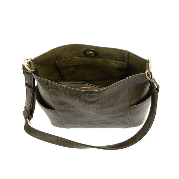 Kayleigh Side Pocket Bucket Bag in Dark Moss