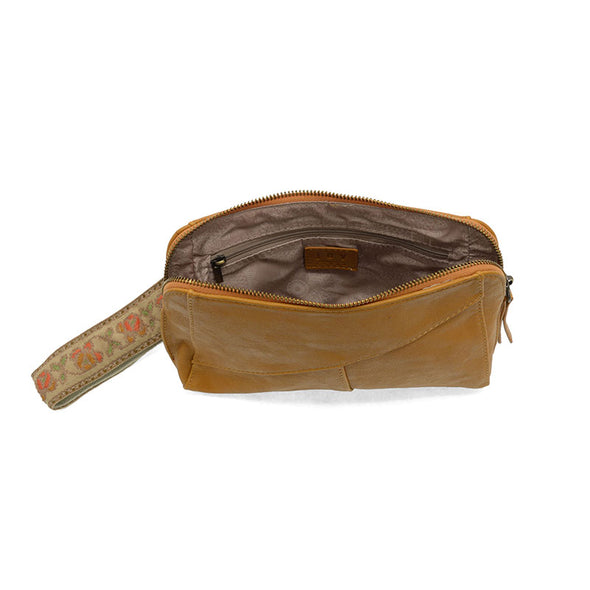 Gigi Crossbody with Woven Wristlet Strap in Mustard
