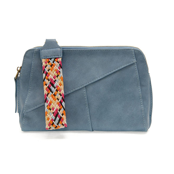 Gigi Crossbody with Woven Wristlet Strap in Bluebird