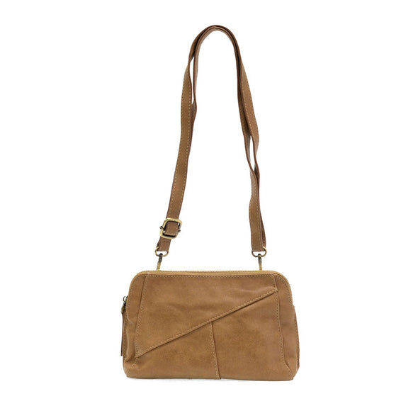 Gigi Crossbody with Woven Wristlet Strap in Tan