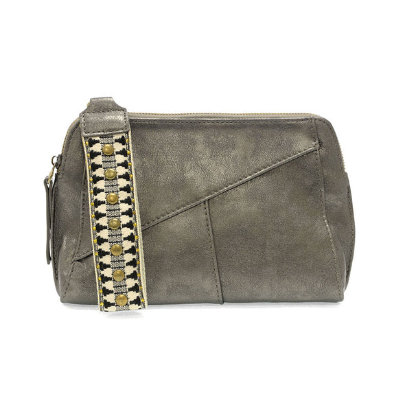 Gigi Crossbody with Woven Wristlet Strap in Metallic Dark Chrome