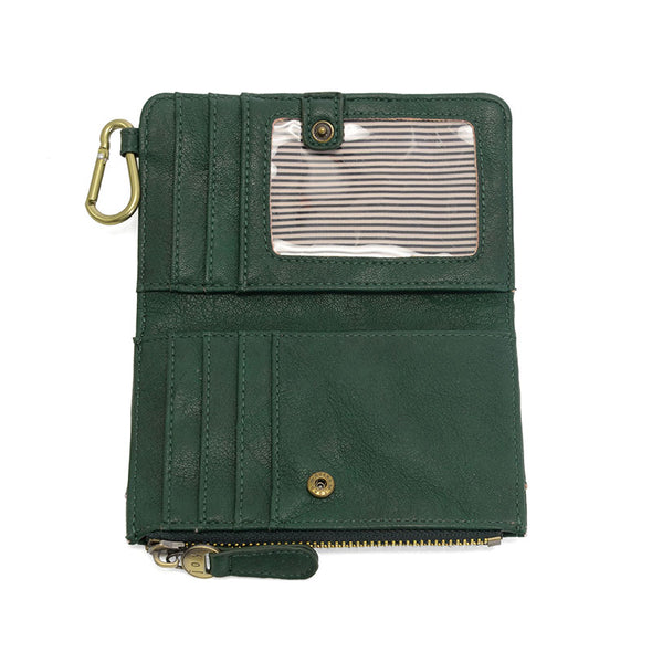 Bobbie Bifold Wallet With Carabiner in Deep Green