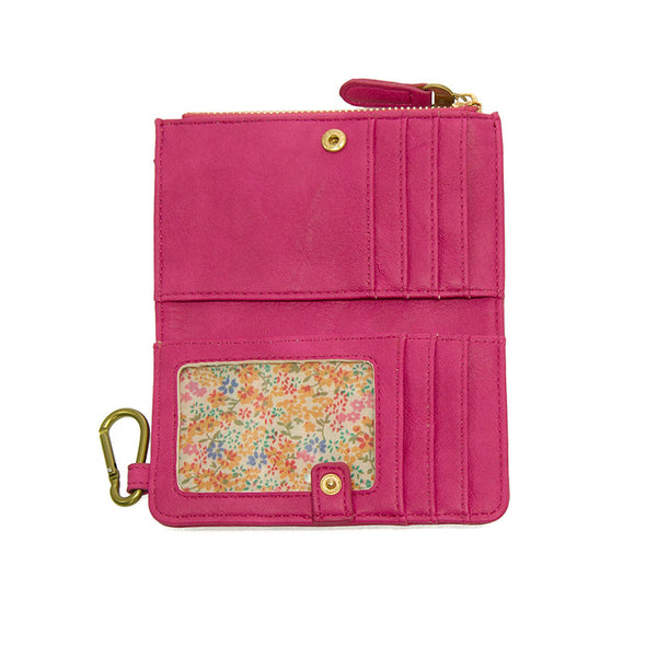 Bobbie Bifold Wallet With Carabiner in Cerise