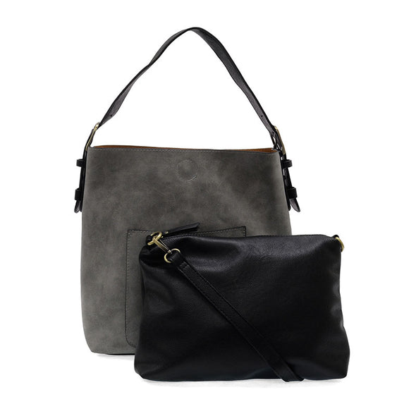 Rich Faux Suede Hobo Handbag in Shadow/Black