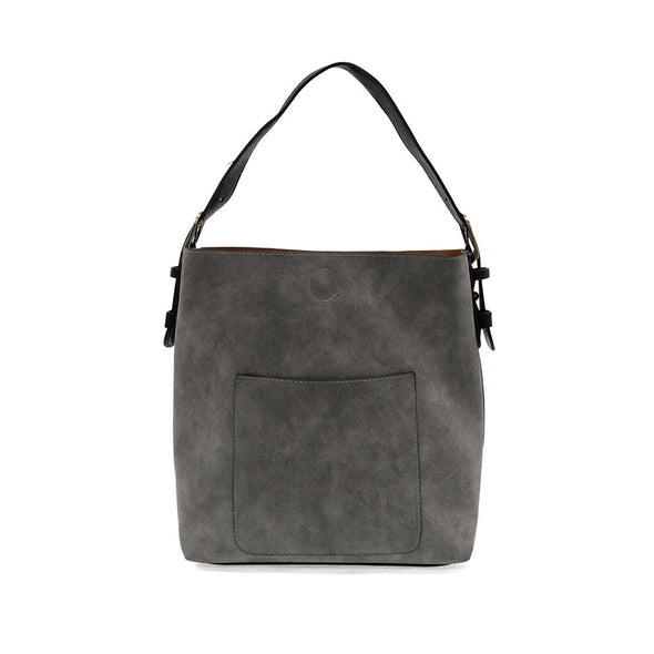 Rich Faux Suede Hobo Handbag in Shadow/Black