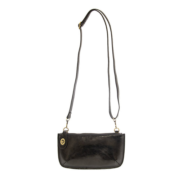 Liquid Metal Mini Crossbody Wristlet Clutch in Black
