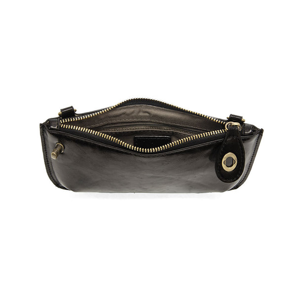 Liquid Metal Mini Crossbody Wristlet Clutch in Black