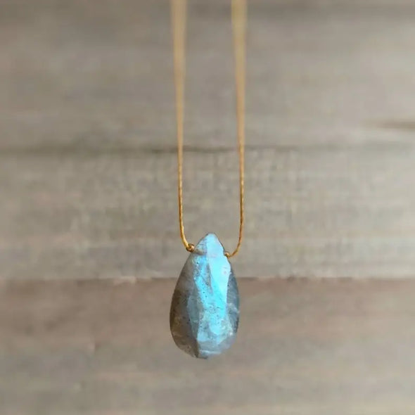 Labradorite Faceted Long Teardrop Necklace - 18"
