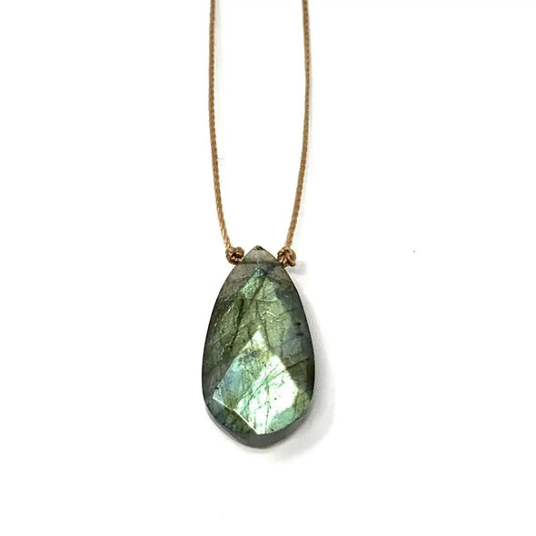 Labradorite Faceted Long Teardrop Necklace - 20"