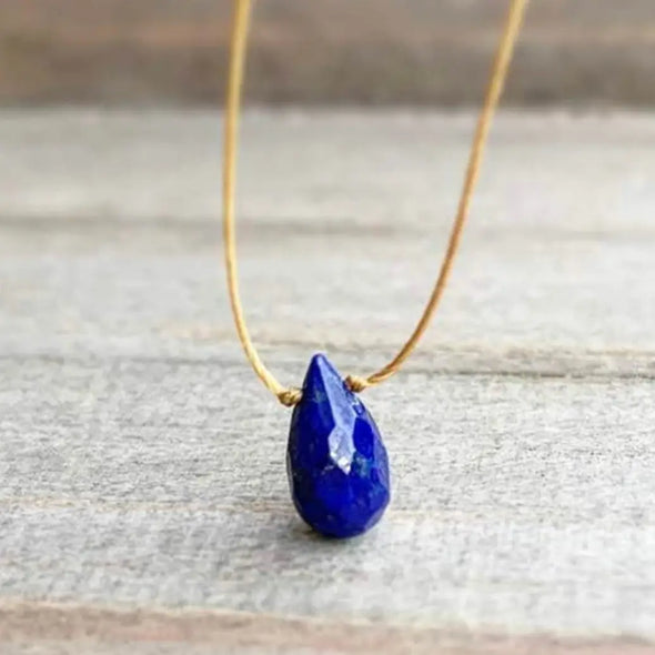 Lapis Lazuli Faceted Teardrop Necklace - 16"
