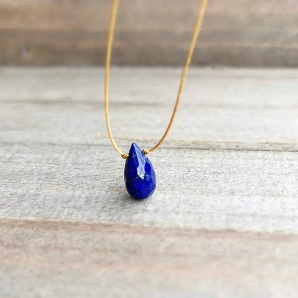Lapis Lazuli Faceted Teardrop Necklace - 20"