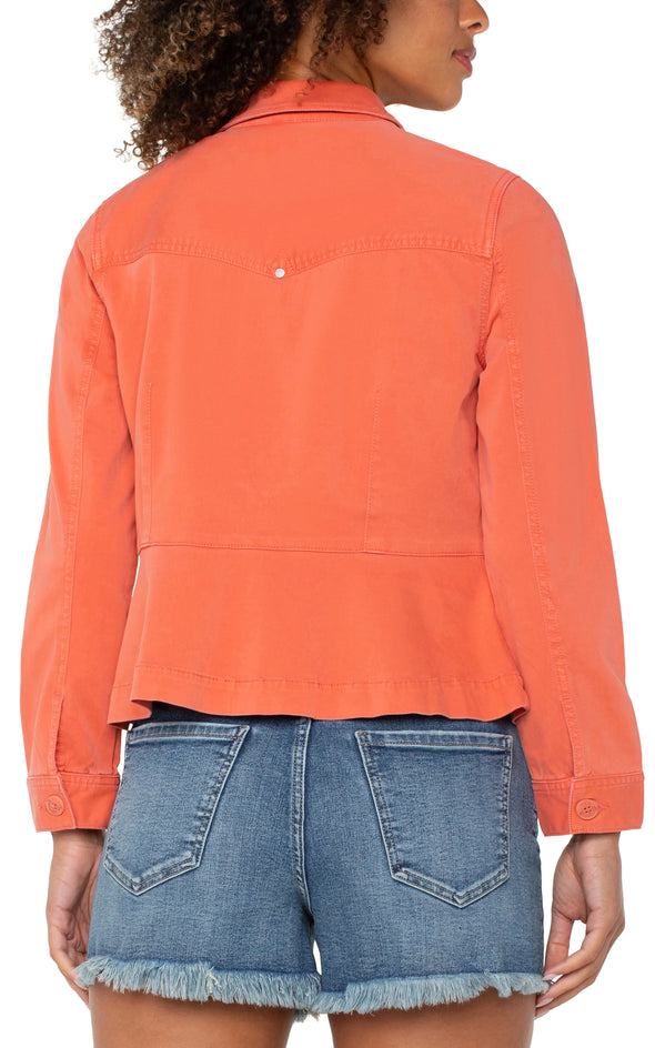 Peplum Hem Trucker Jacket in Papaya