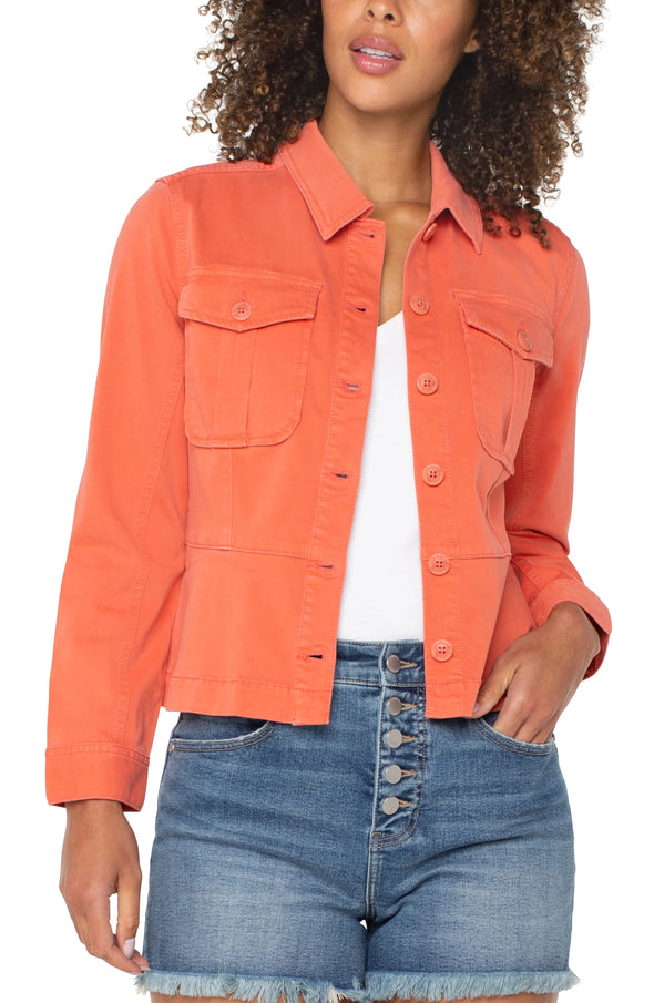 Peplum Hem Trucker Jacket in Papaya