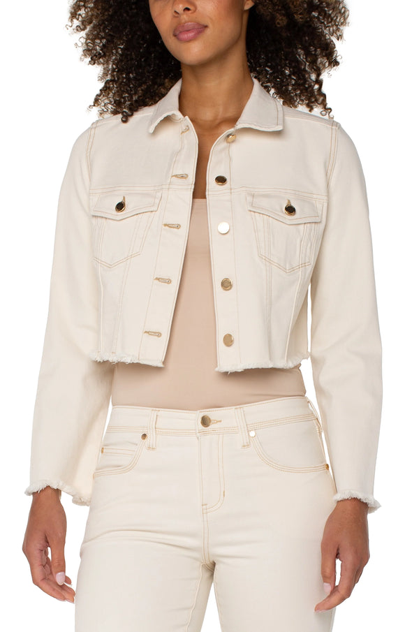 Jacket with Fray Hem in Seaside Dunes