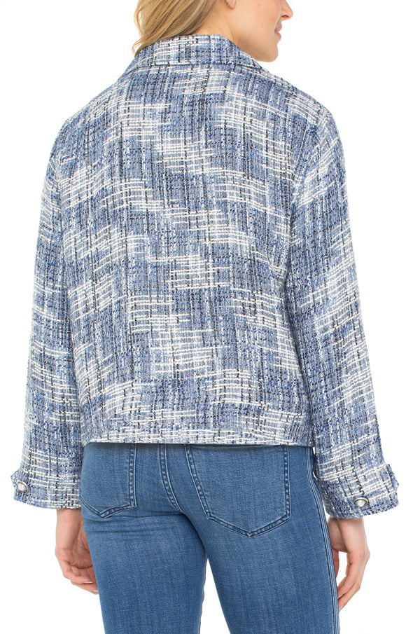 Button Boxy Shacket in Blue Multi