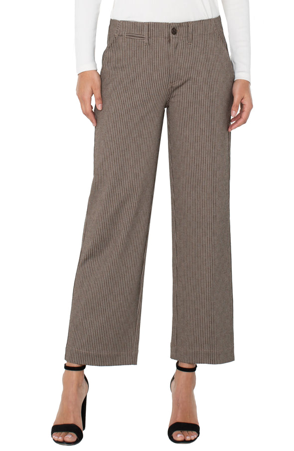 Wide Leg Crop Trouser in Camel Sand Stripe