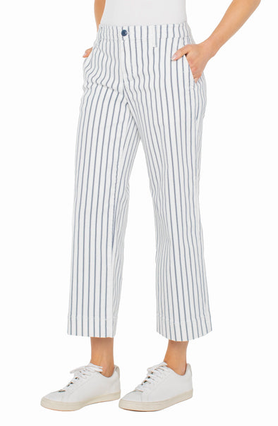 Wide Leg Crop With Patch Pockets in Vintage Indigo Stripe