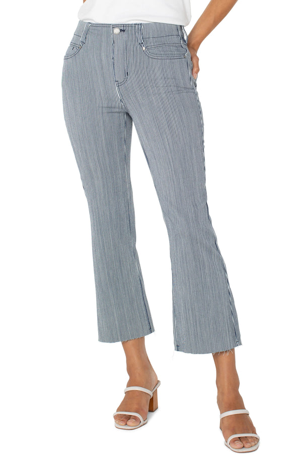 The Gia Glider Crop Flare With Back Pleat in Navy/White Stripe