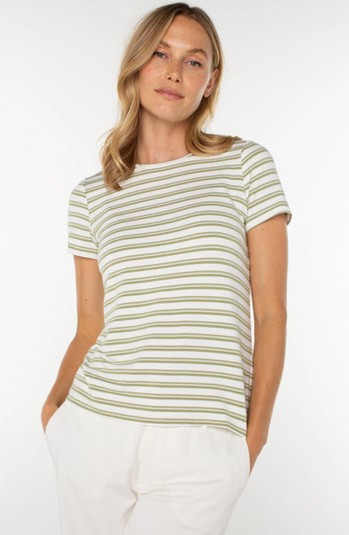 Short Sleeve Crew Neck Tee in Whipped Cream Lotus Stripe