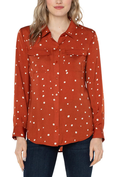 Button Front Blouse in Painted Dot Maple Red