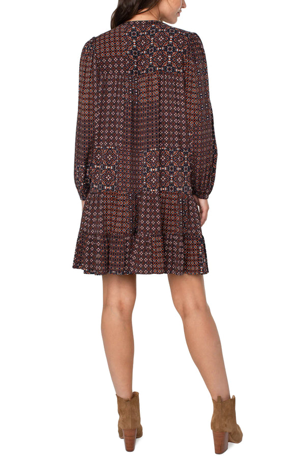 Boho Shift Dress in Patchwork Geo Ditsy
