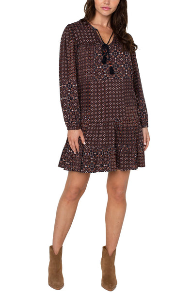 Boho Shift Dress in Patchwork Geo Ditsy