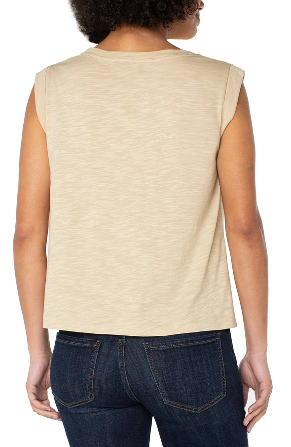 Woven & Knit Top in Pale Gold