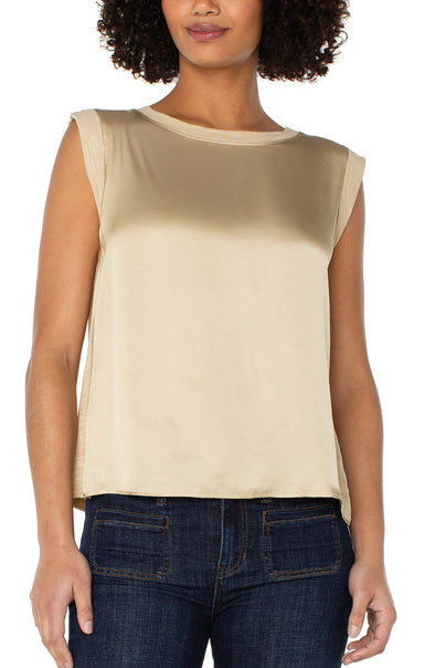 Woven & Knit Top in Pale Gold