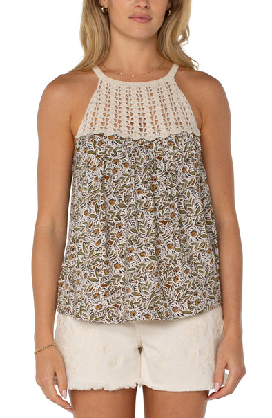 Woven Halter Top in Olive Leaf Cream