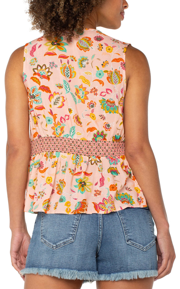Woven Top Smocked Waist in Pink/Green Floral