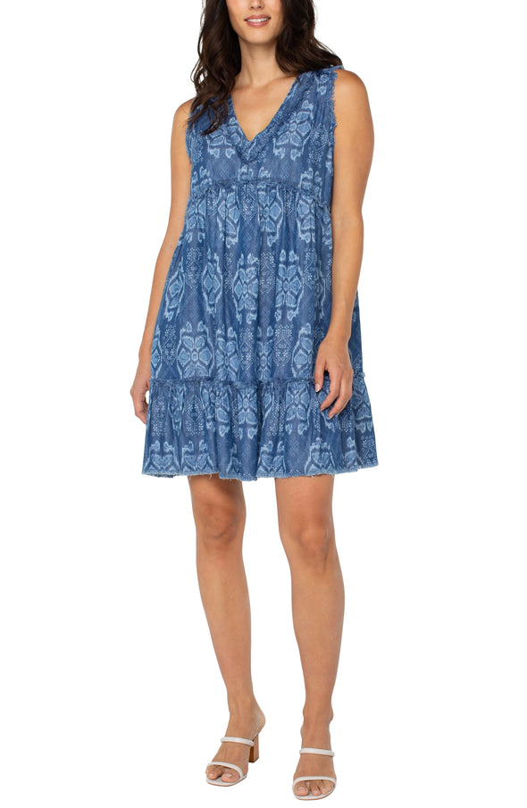 Ruffle Fray Dress in Tribal Allover