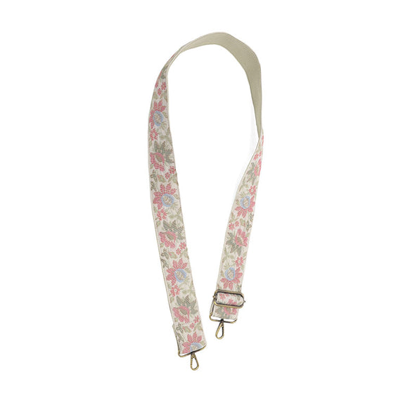 2" White Needle Point Floral Vine Guitar Strap