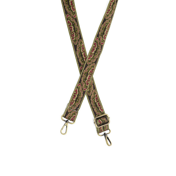 Olive Ornate Petals Guitar Strap 1.2"