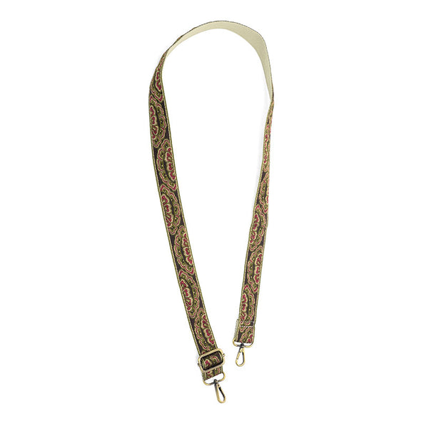 Olive Ornate Petals Guitar Strap 1.2"