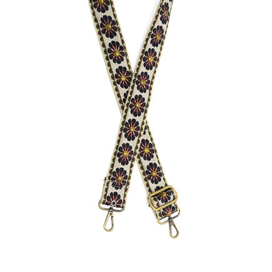 Studded Daisy Embroidered Guitar Strap in Burgundy 1.5"